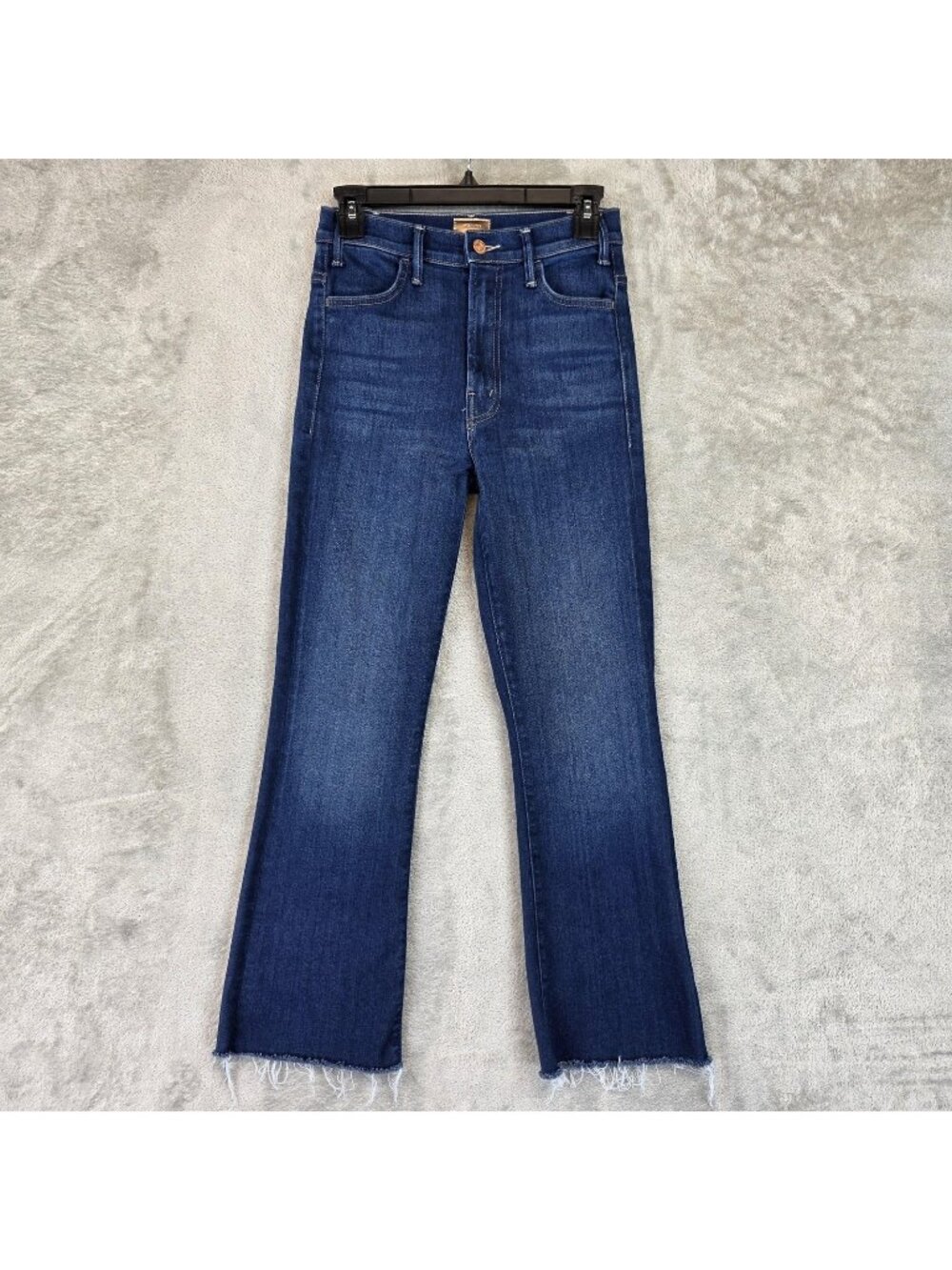 Mother The Hustler Ankle Fray Jeans Womens 24 Blue Med Wash High Rise Flare